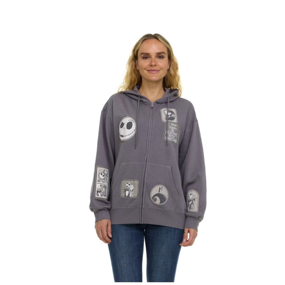 Nightmare Before Christmas Women’s Full Zip Hoodie Embroidered Patches XS-XL